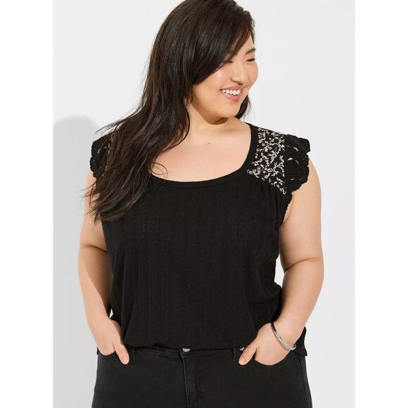 Torrid Womens size 4 4X Knit Scoop Neck Ruffle Sleeve Swing Top Black 40715137 - Picture 1 of 12